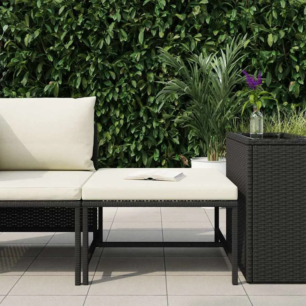 Outdoor Footrest Ottoman PE Rattan Black with Cushion