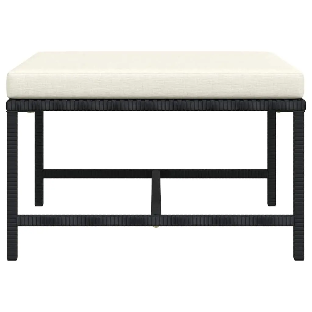 Outdoor Footrest Ottoman PE Rattan Black with Cushion