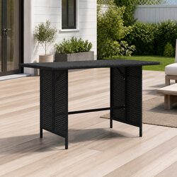 Durable Black Poly Rattan Outdoor Dining Table 110x70x65cm