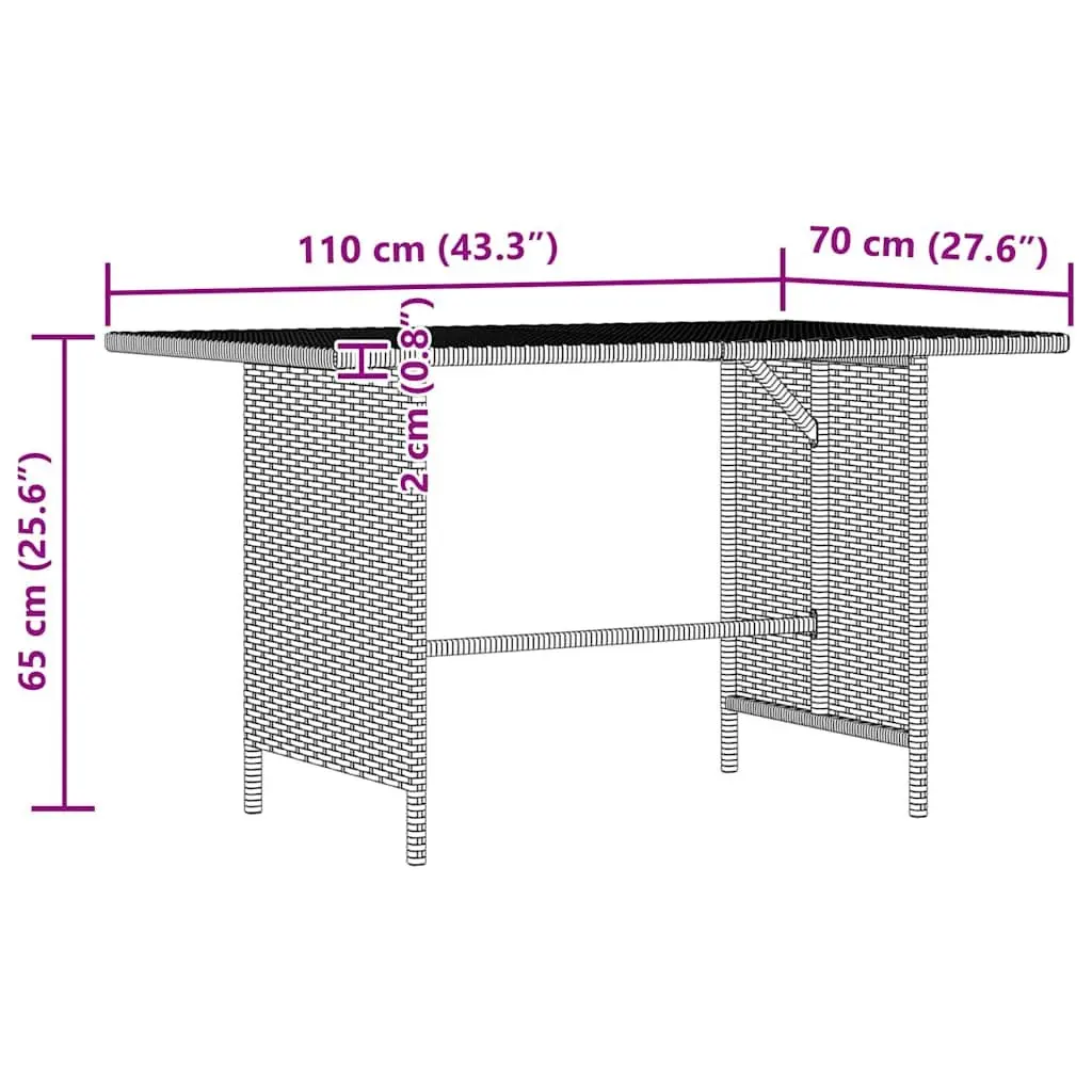 Black Poly Rattan Outdoor Dining Table 110x70x65cm