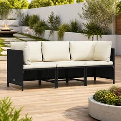 Stylish 3-Seater Patio Lounge Sofa in Black Poly Rattan