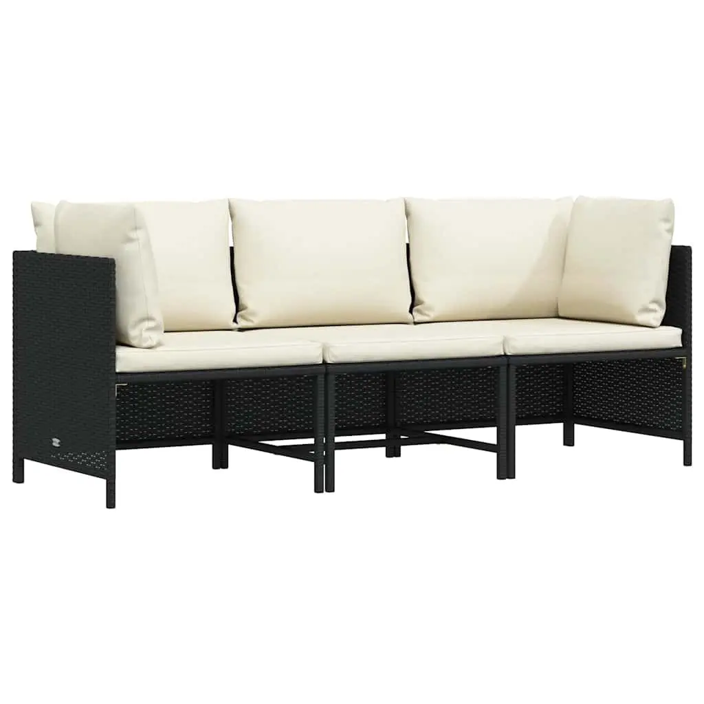 3-Seater Garden Sofa Poly Rattan Black with Cushions