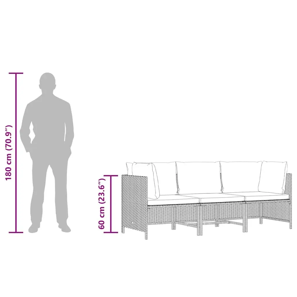3-Seater Garden Sofa Poly Rattan Black with Cushions