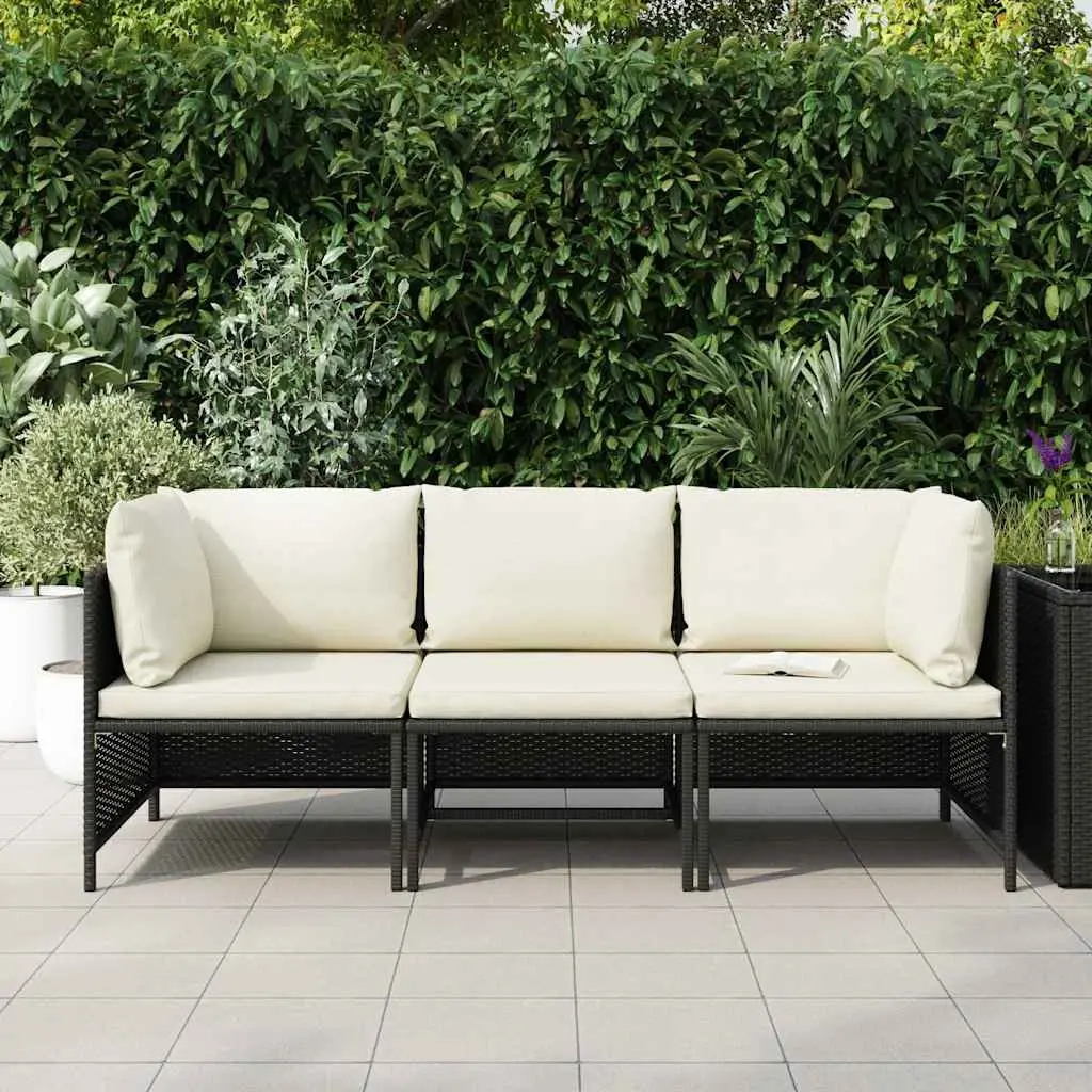 3-Seater Garden Sofa Poly Rattan Black with Cushions