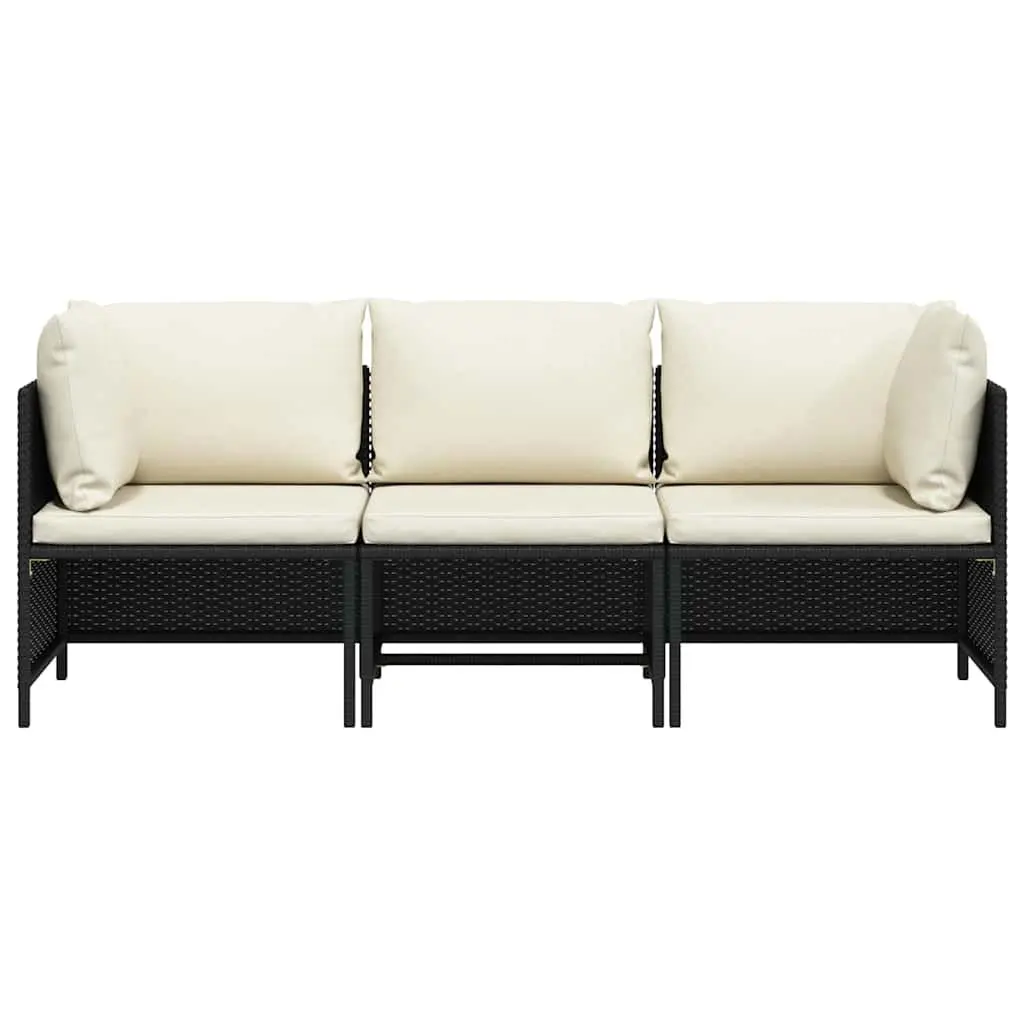 3-Seater Garden Sofa Poly Rattan Black with Cushions