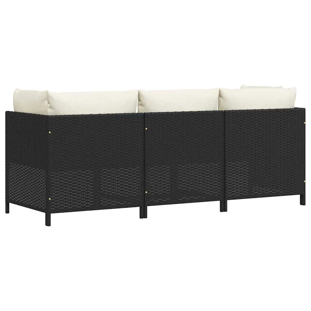 3-Seater Garden Sofa Poly Rattan Black with Cushions