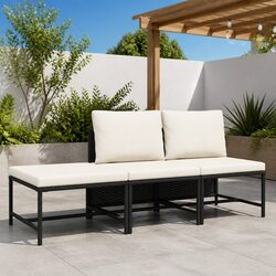 Durable 3-Piece Outdoor Sectional Sofa Set in Black Rattan