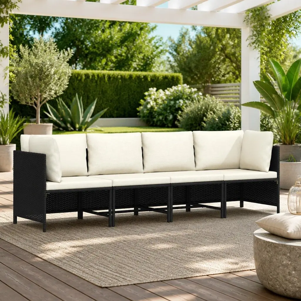 4-Seater Garden Sofa PE Rattan Powder-Coated Steel Black