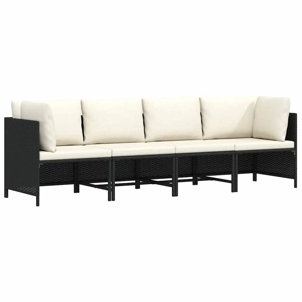 4-Seater Garden Sofa PE Rattan Powder-Coated Steel Black