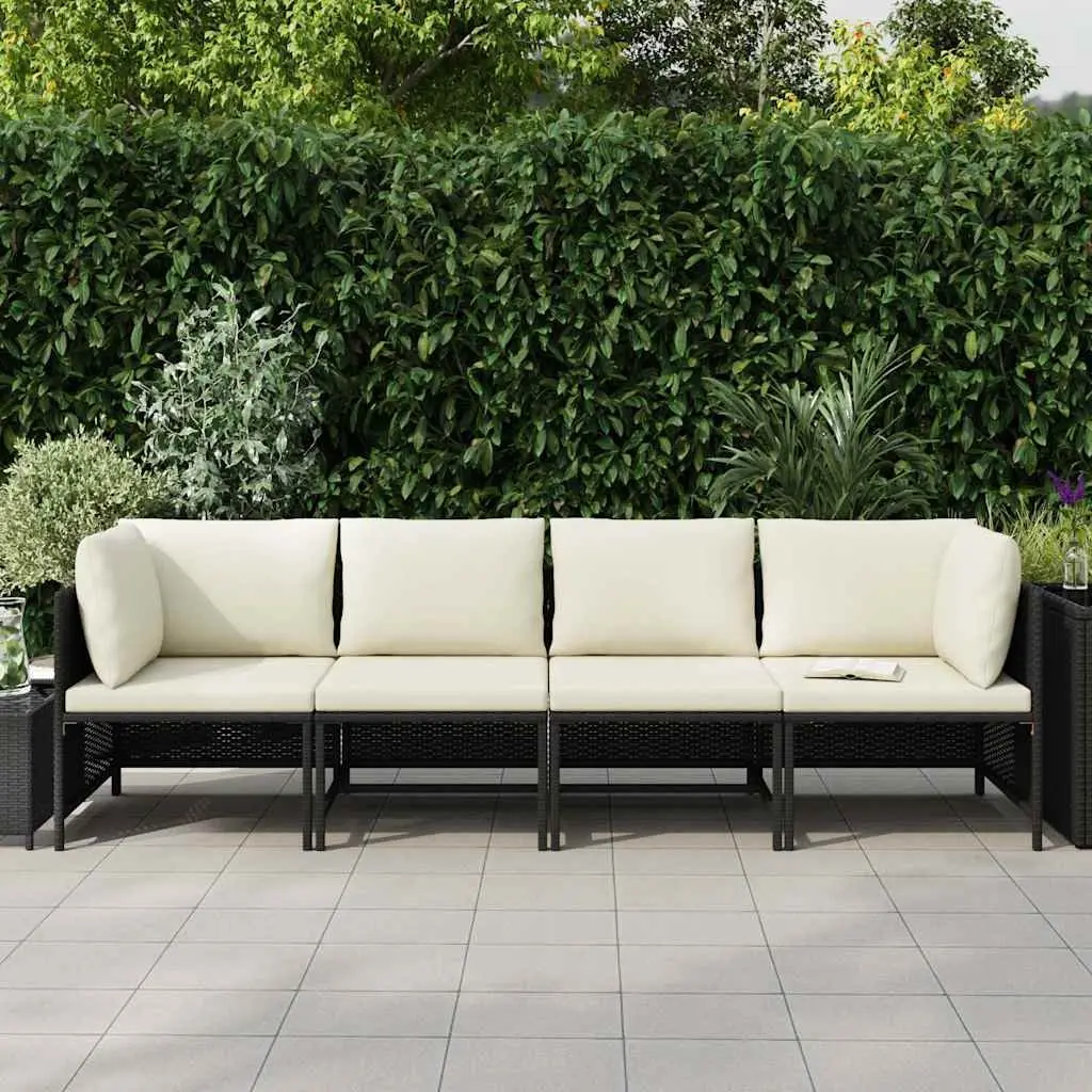 4-Seater Garden Sofa PE Rattan Powder-Coated Steel Black