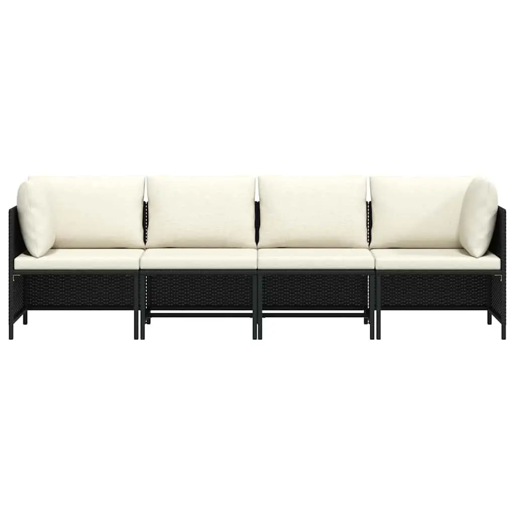 4-Seater Garden Sofa PE Rattan Powder-Coated Steel Black