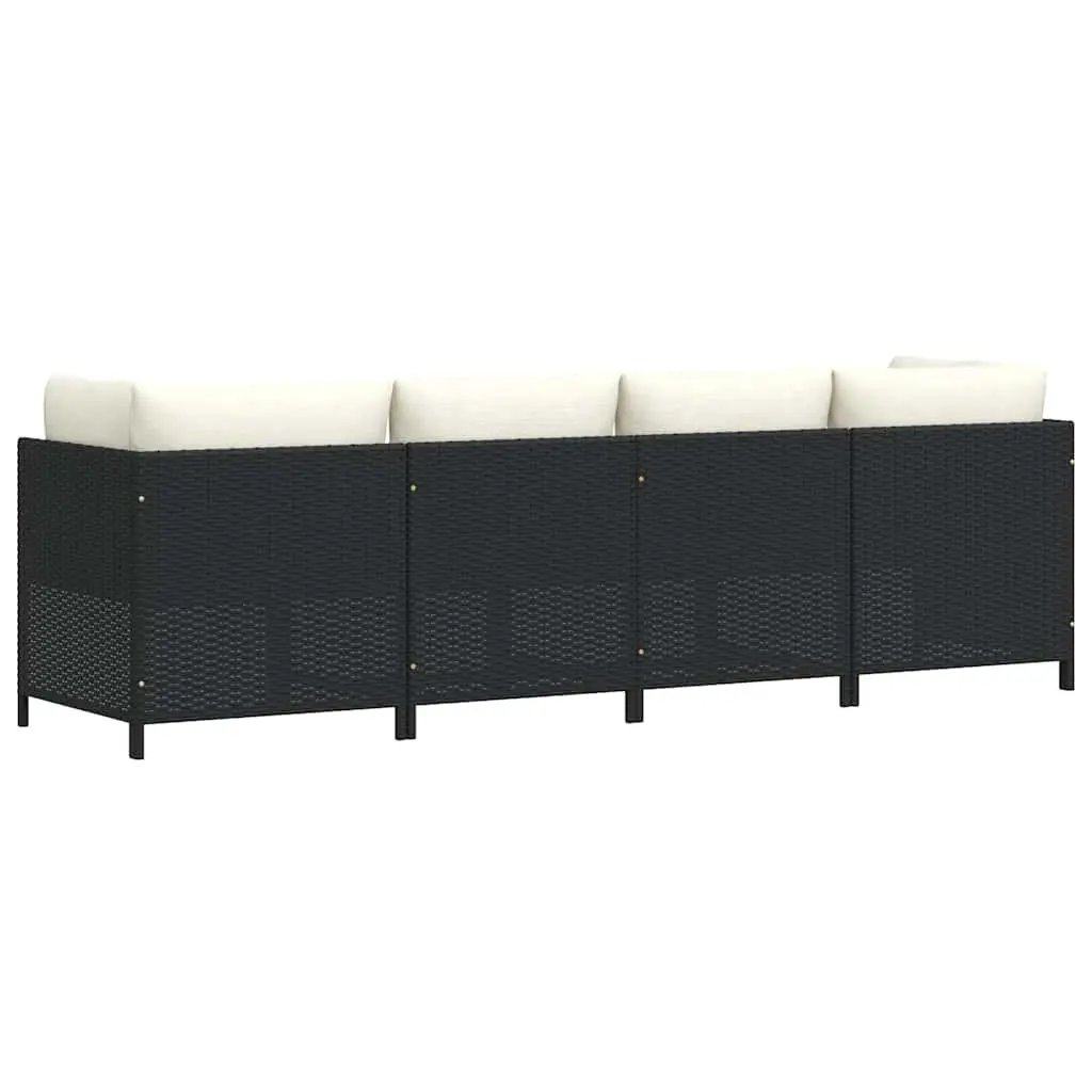 4-Seater Garden Sofa PE Rattan Powder-Coated Steel Black