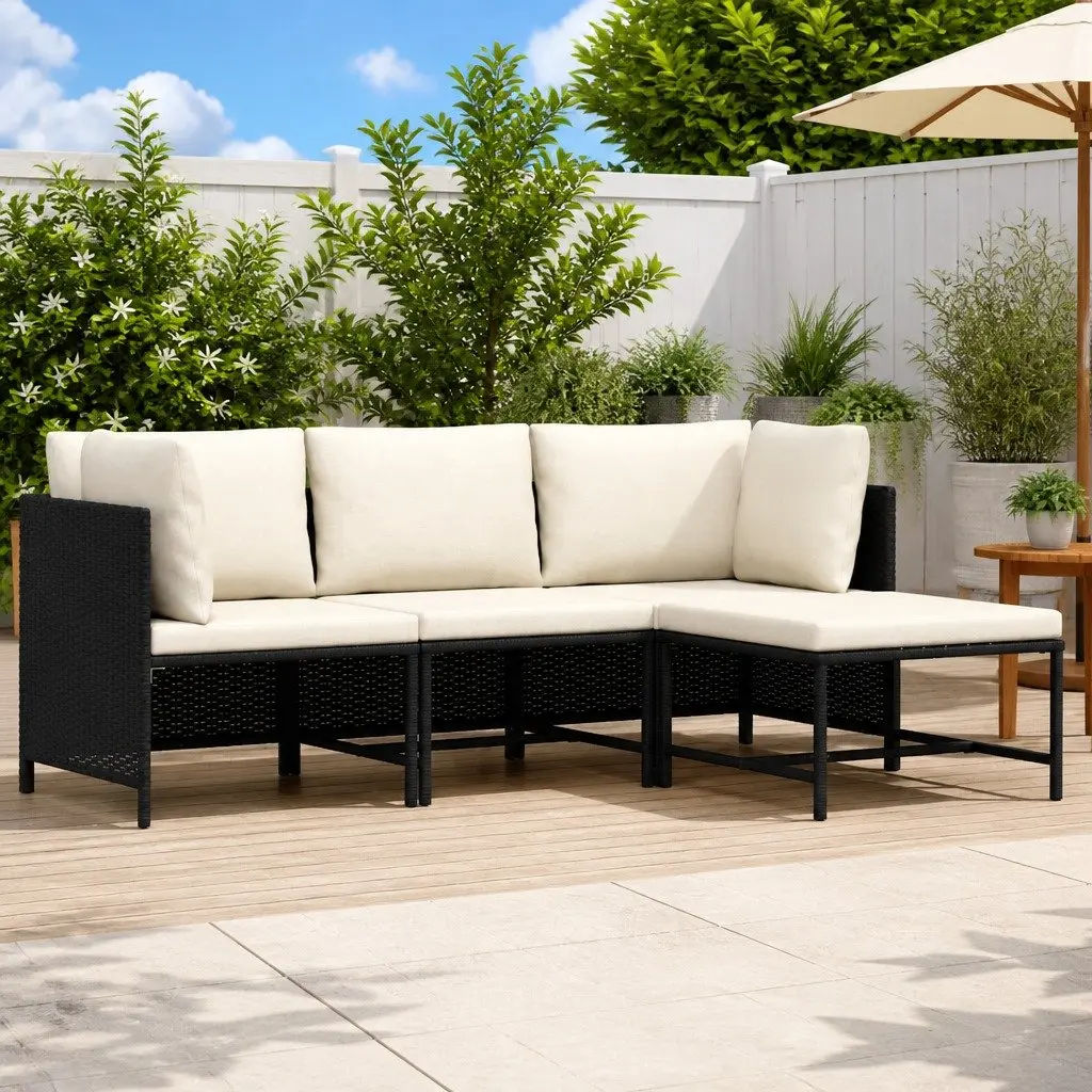 Black Poly Rattan 4-Piece Outdoor Sectional Sofa Set