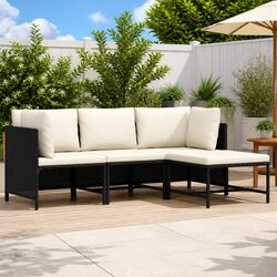 Black Poly Rattan 4-Piece Outdoor Sectional Sofa Set