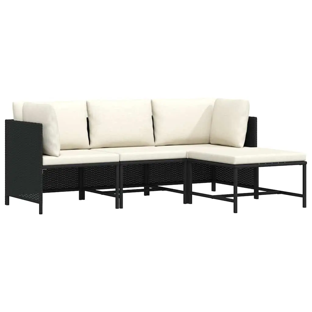 Black Poly Rattan 4-Piece Outdoor Sectional Sofa Set
