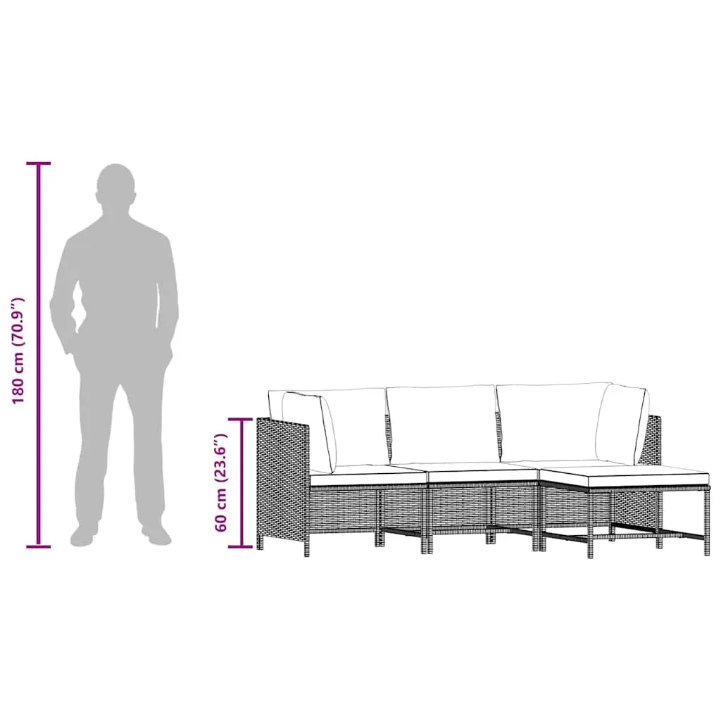 Black Poly Rattan 4-Piece Outdoor Sectional Sofa Set