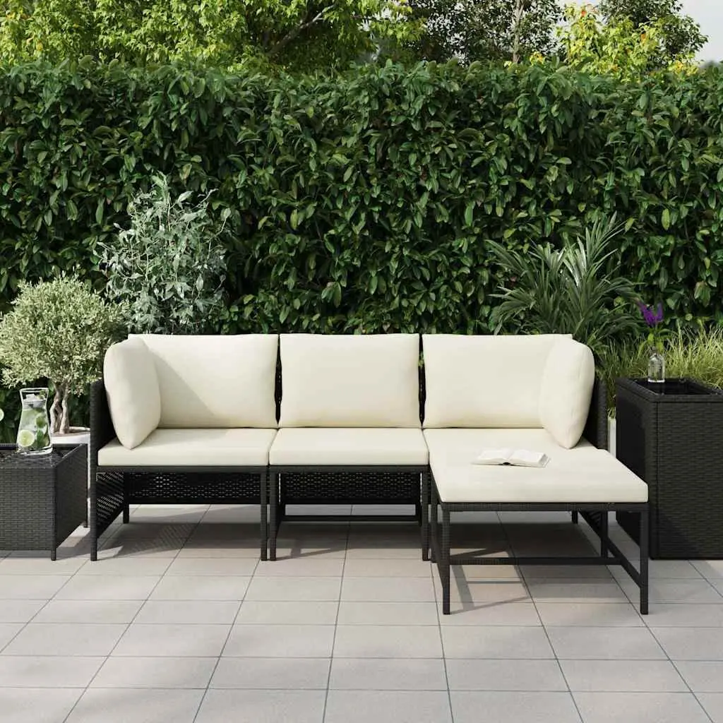 Black Poly Rattan 4-Piece Outdoor Sectional Sofa Set