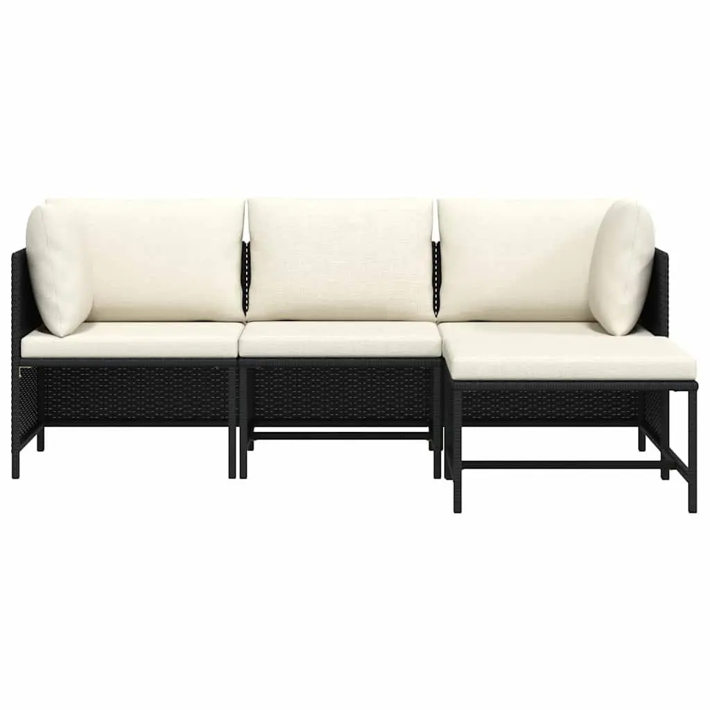 Black Poly Rattan 4-Piece Outdoor Sectional Sofa Set