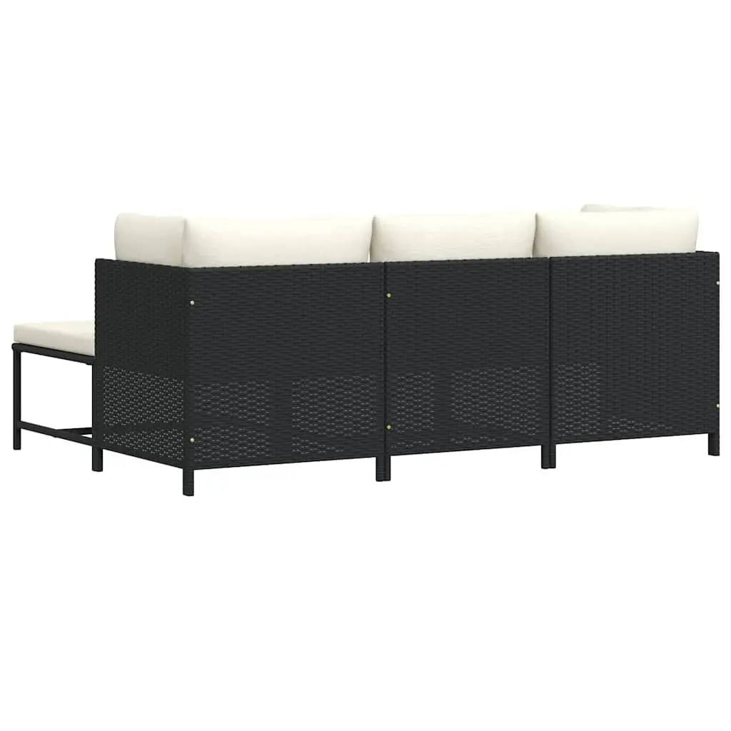 Black Poly Rattan 4-Piece Outdoor Sectional Sofa Set