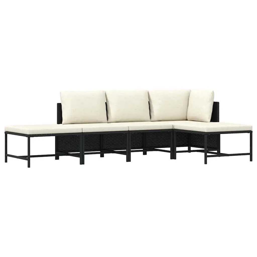Outdoor Sectional Sofa Set PE Rattan Powder Coated Steel 5 Piece Black