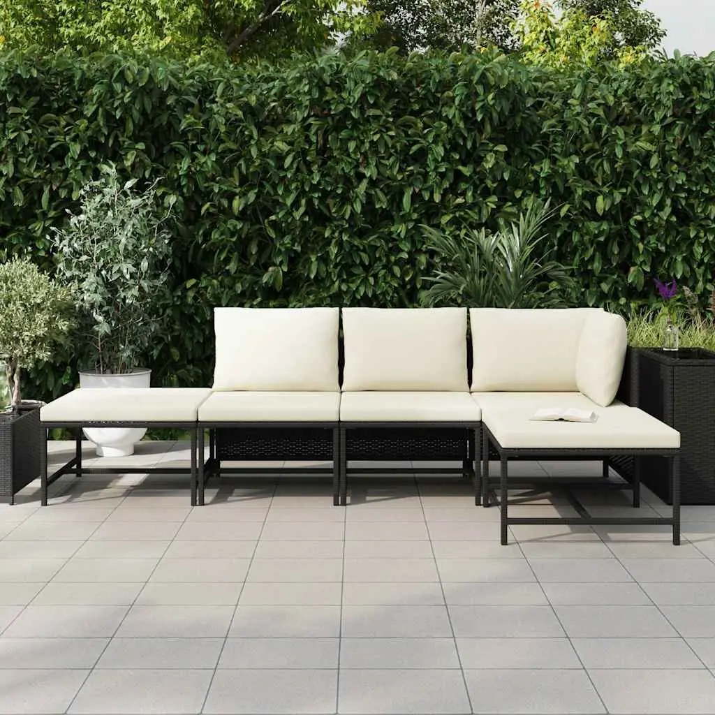 Outdoor Sectional Sofa Set PE Rattan Powder Coated Steel 5 Piece Black