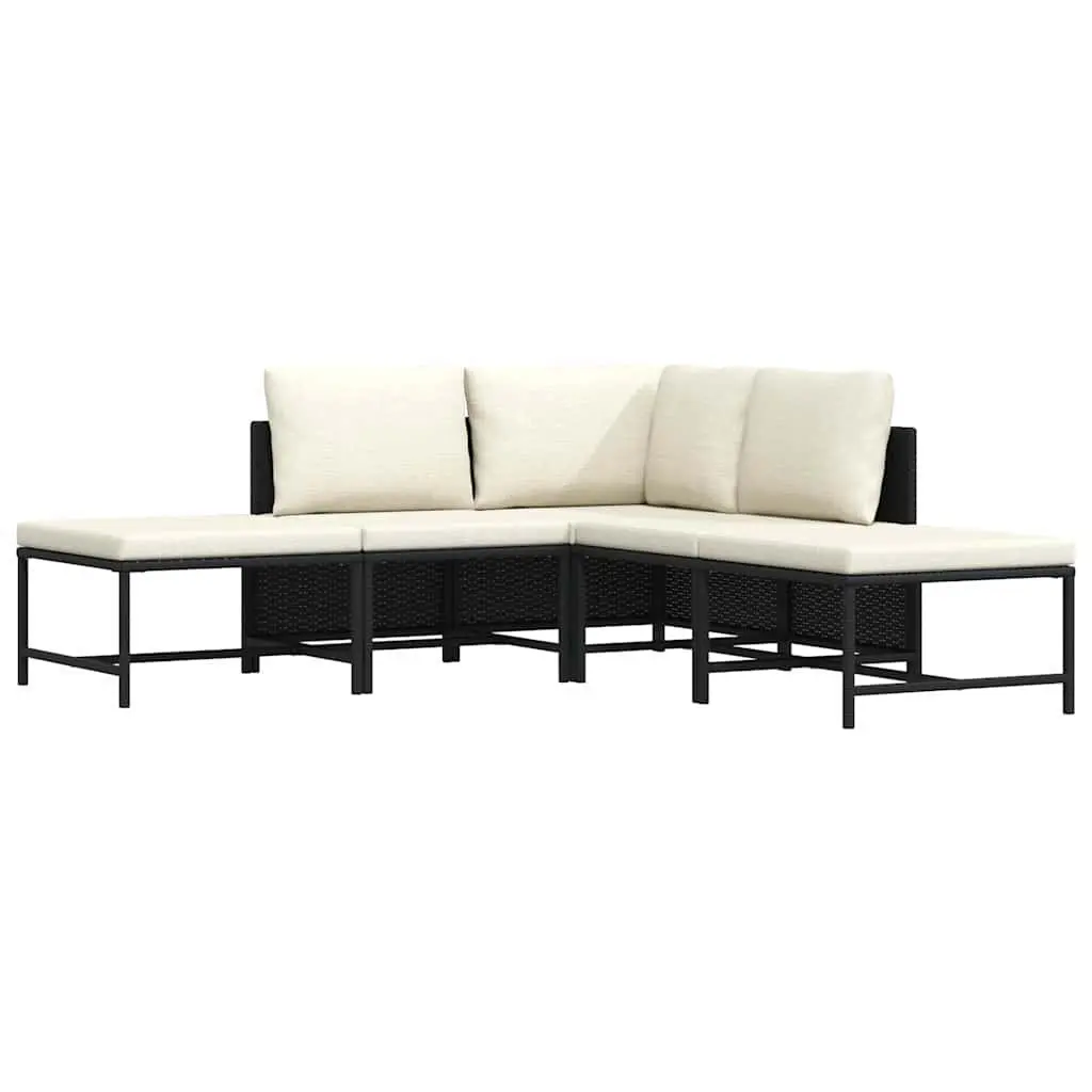 Outdoor Sectional Sofa Set PE Rattan Powder Coated Steel 5 Piece Black