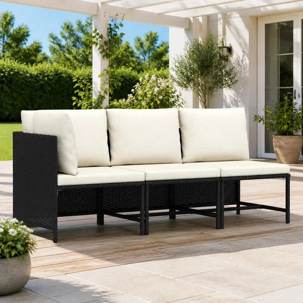 Black Poly Rattan Outdoor Garden Sofa Set