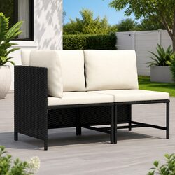 2-Piece Sectional Lounge Sofa Set in Black Rattan