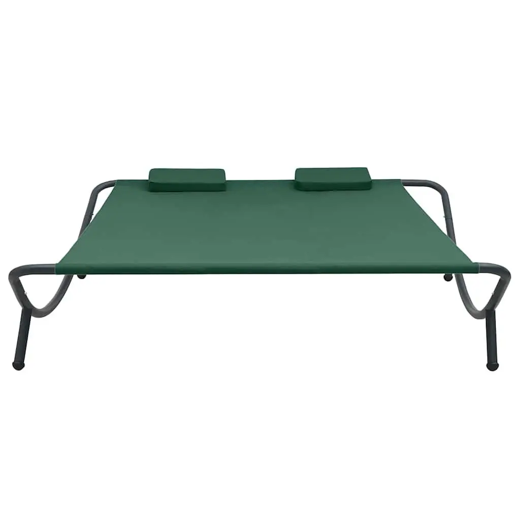 Outdoor Lounge Bed Weather-resistant Oxford Fabric Green with Powder-coated Steel Frame and Two Pillows