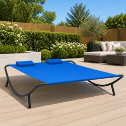 Blue Fabric Outdoor Lounge Bed with Pillows for Comfort