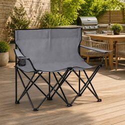 Sturdy 2-Seater Foldable Camping Chair with Grey Steel Frame