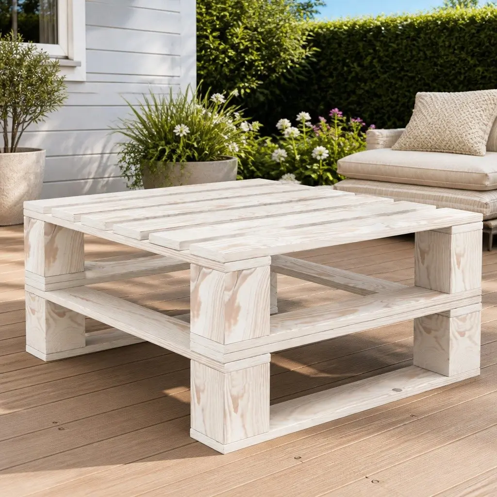 Pallet Table Pinewood Outdoor White Garden Furniture