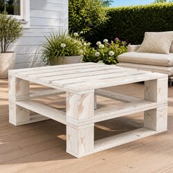Sturdy White Wood Outdoor Pallet Table for Entertaining