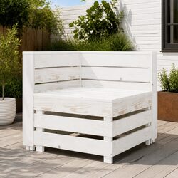 Robust White Wood Garden Pallet Corner Sofa for Outdoors