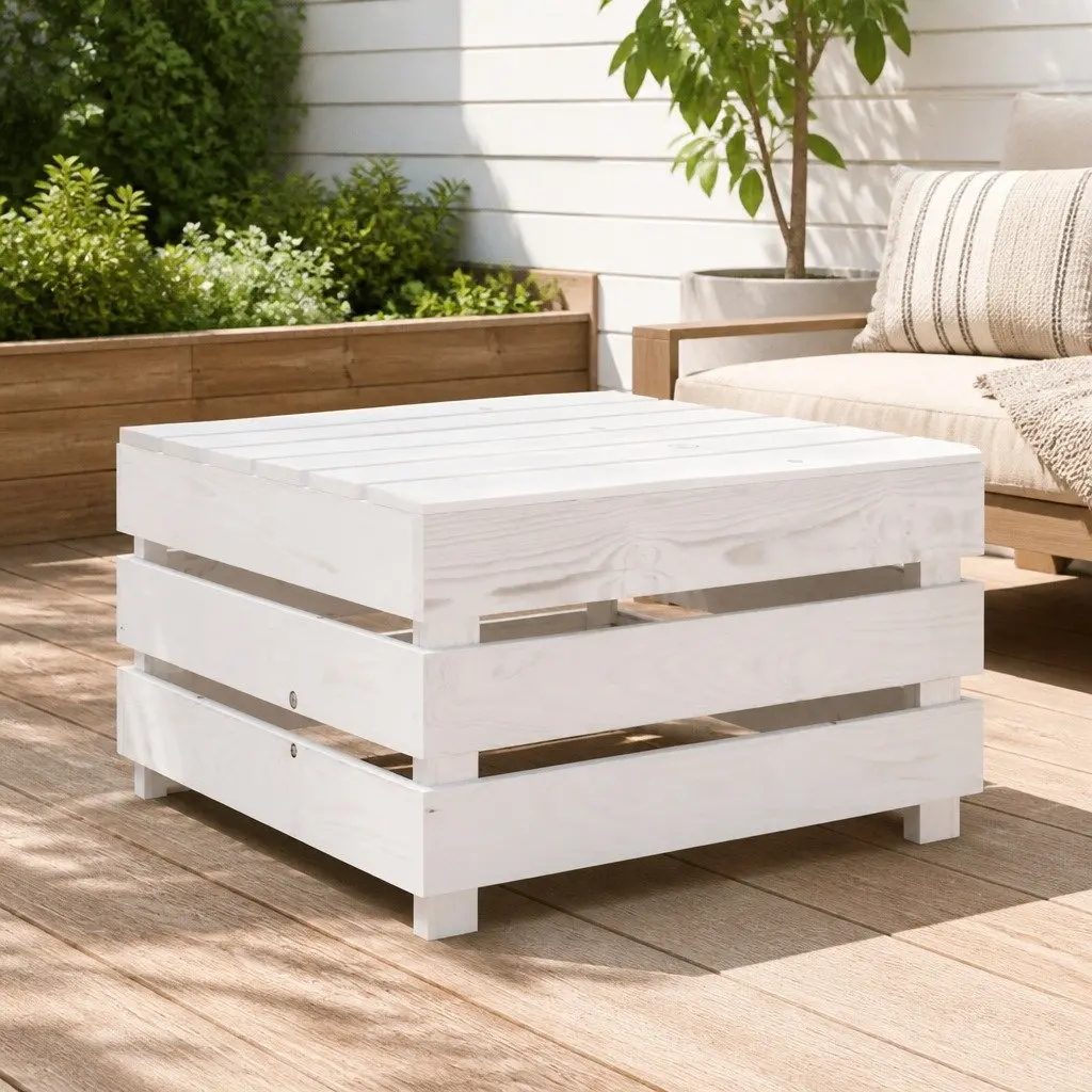 Outdoor Pallet Table White Wood Garden Furniture Backyard Seating Surface