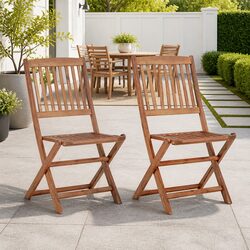 Folding Outdoor Chairs 2 pcs Garden Patio Dining Seating Set Brown