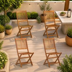 Set of 4 Durable Outdoor Folding Chairs in Acacia Wood