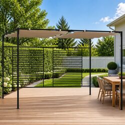 Sturdy Taupe Outdoor Gazebo Canopy with Retractable Roof 3x4m