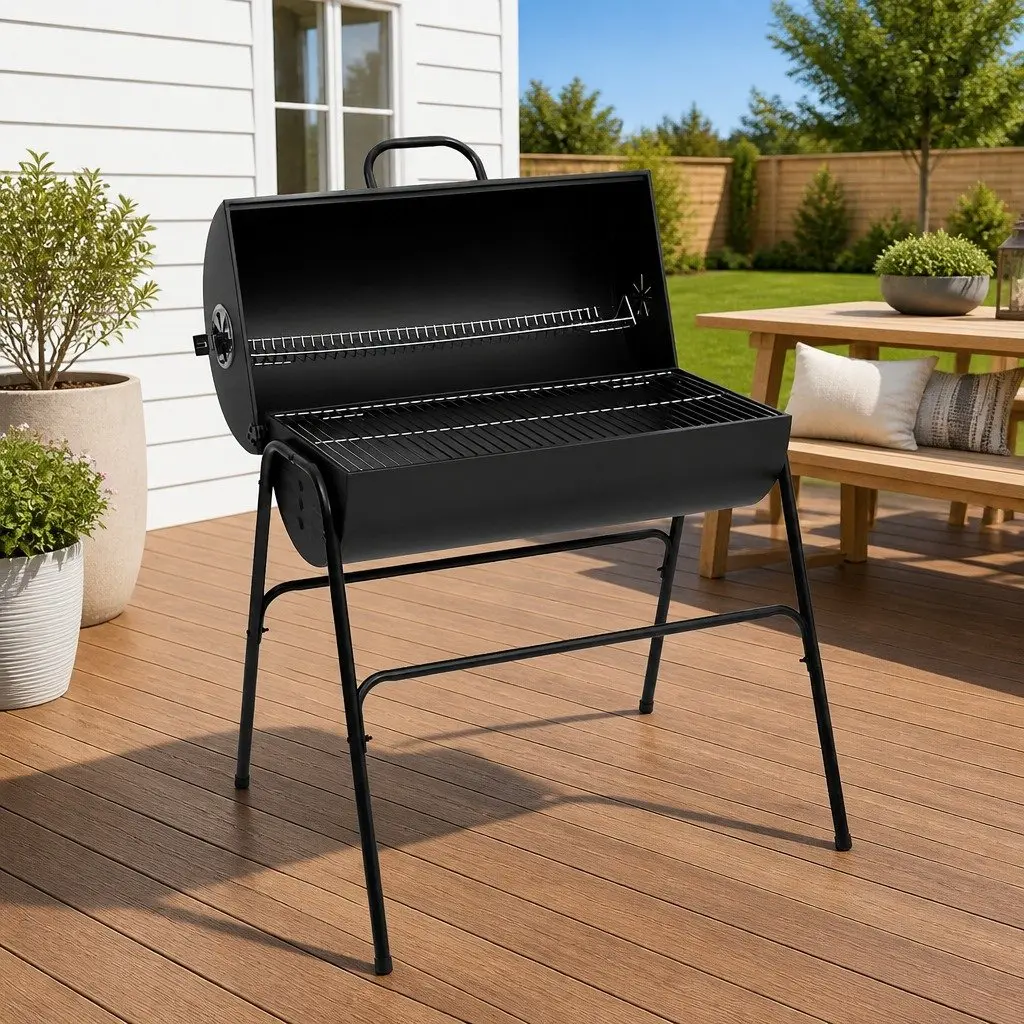 Heavy-Duty Barrel Grill with 2 Cooking Grids in Black