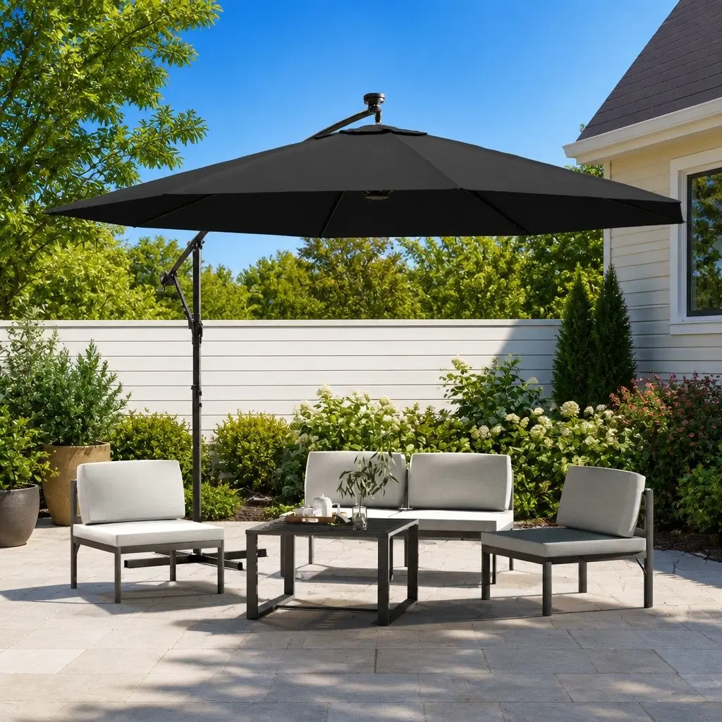 Cantilever Garden Parasol with LED Lighting 350cm