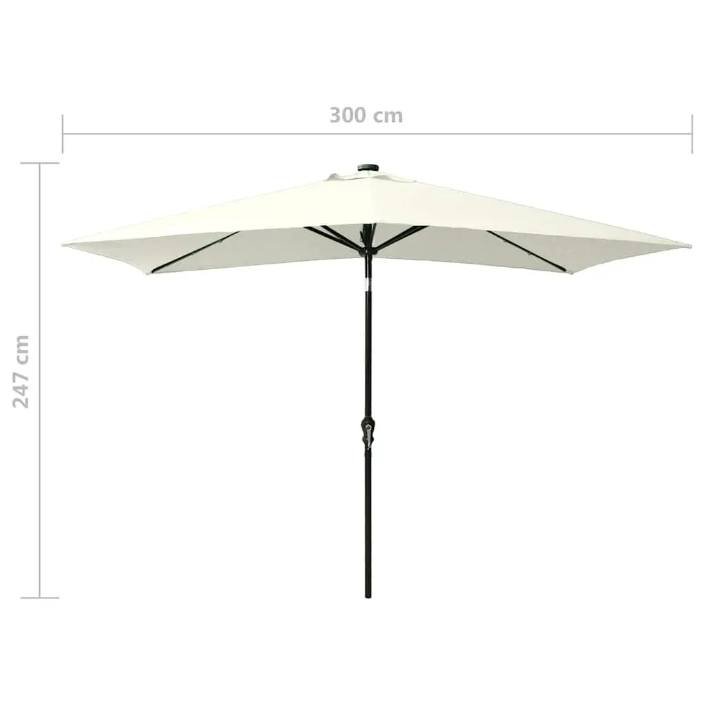 Garden Parasol Polyester 2x3m Beige with LED Lights Steel Pole