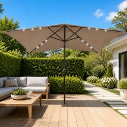 Durable Garden Parasol with Solar LED Lights 2x3m Taupe