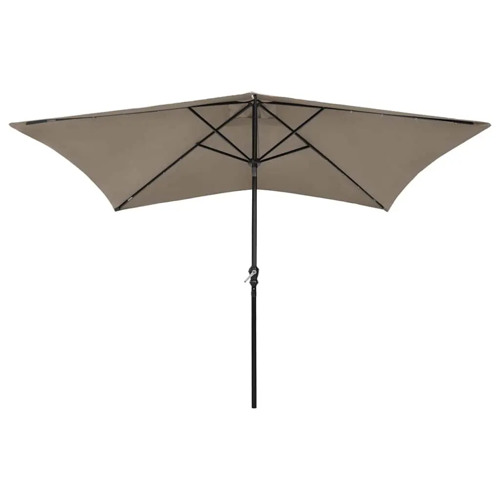 Garden Parasol Polyester 2x3m Taupe with Solar LED Lights Steel Pole