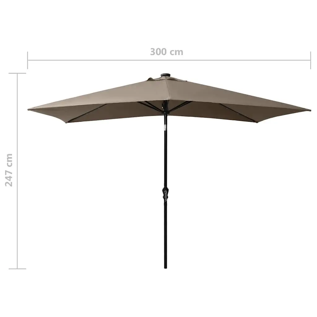 Garden Parasol Polyester 2x3m Taupe with Solar LED Lights Steel Pole