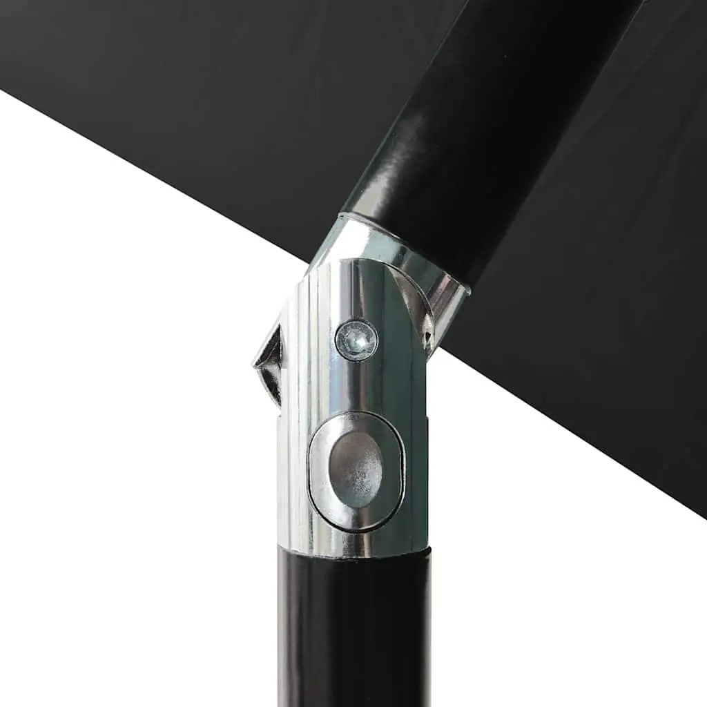 Garden Parasol Polyester 2x3m Black with Solar LED Lights and Steel Pole Crank Tilt