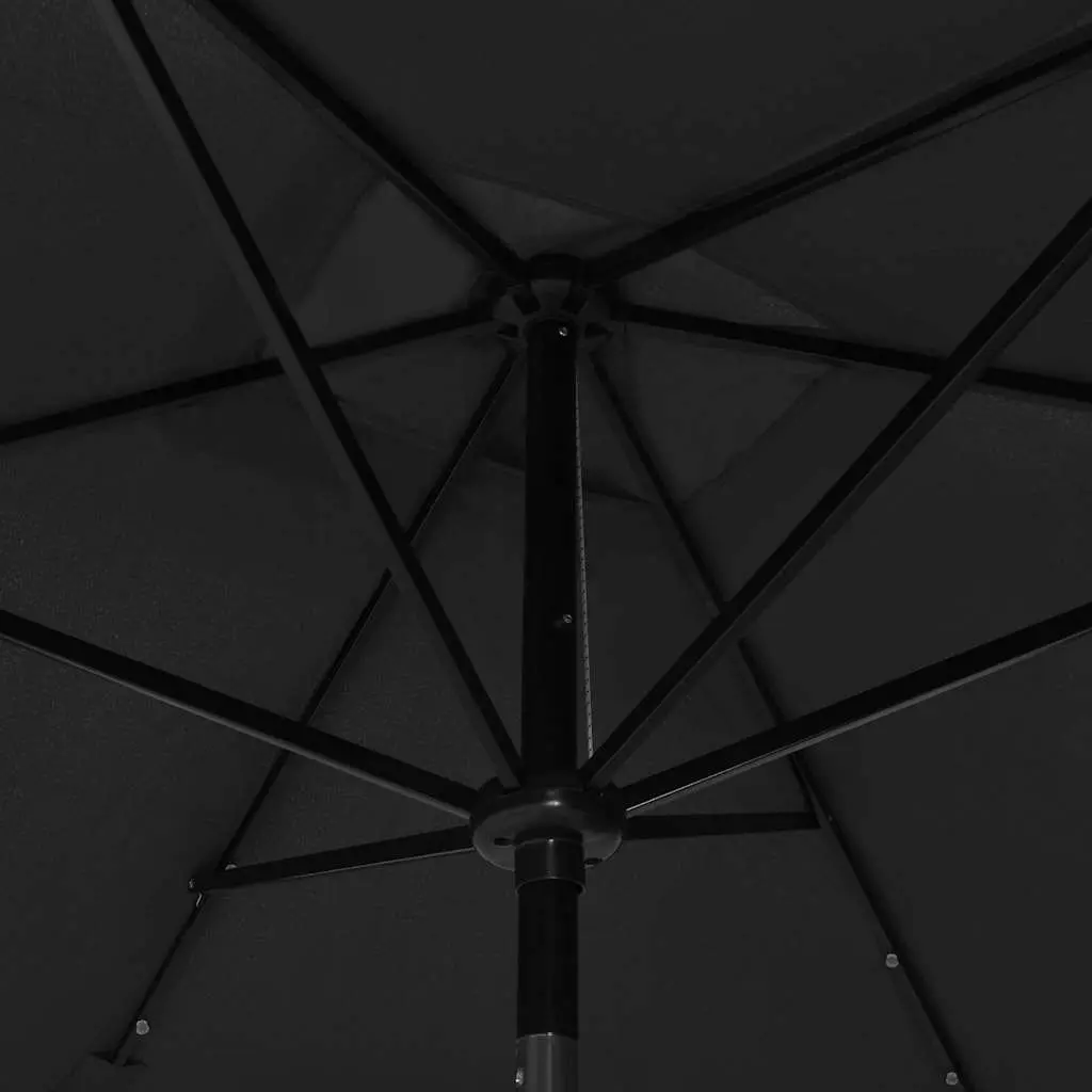 Garden Parasol Polyester 2x3m Black with Solar LED Lights and Steel Pole Crank Tilt
