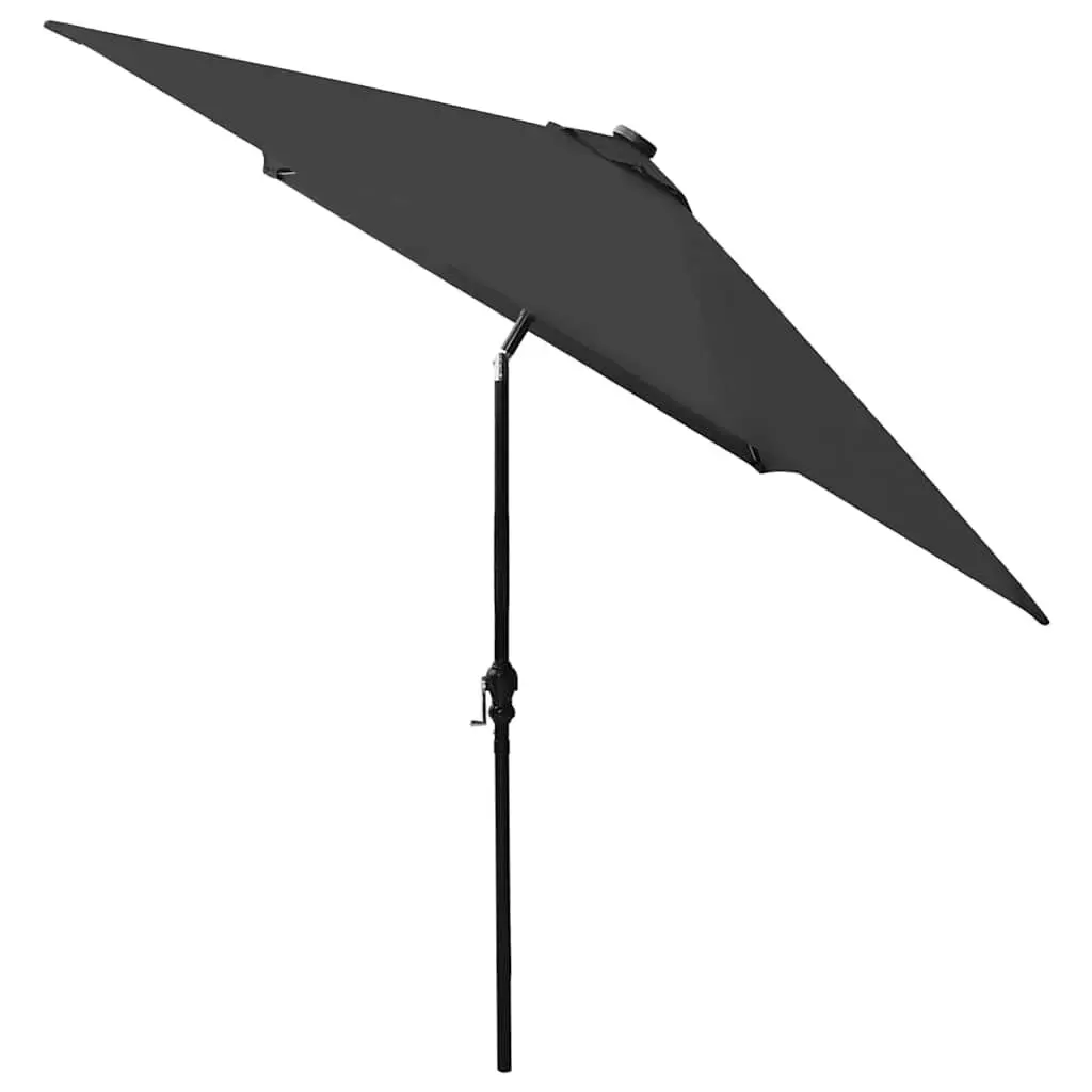 Garden Parasol Polyester 2x3m Black with Solar LED Lights and Steel Pole Crank Tilt