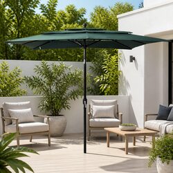 Sturdy 3-Tier Garden Parasol with Crank and Tilt - Green 2.5x2.5m