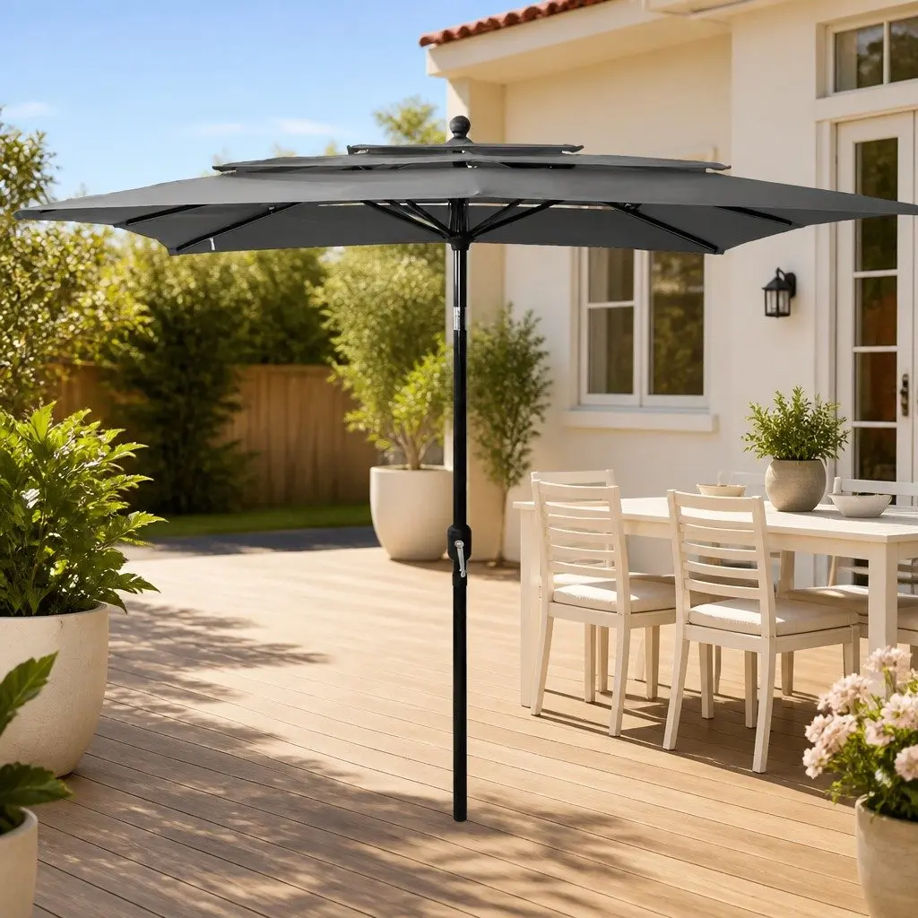 3-Tier Garden Parasol with Crank Tilt Function