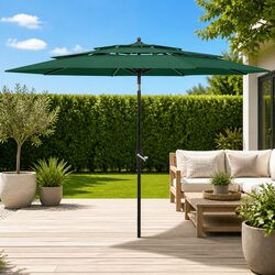 Durable 3m Green Garden Parasol with Crank Tilt Feature